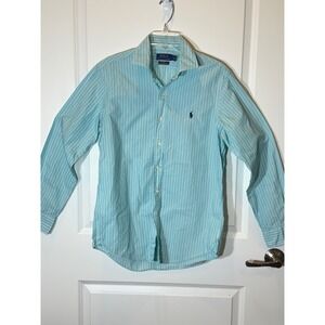 Polo Ralph Lauren Mens Classic Fit Striped Button Down Shirt Aqua White Size S